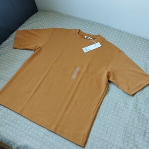 未使用 タグ付 ユニクロ UNIQLO エアリズム コットン オーバーサイズ Tシャツ 5分袖 L メンズ ORANGE●ネコポス 送料無料