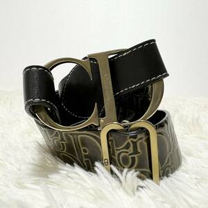 1円〜【高級】Christian Dior クリスチャンディオール　ウエストベルト　ゴールド金具　トロッター柄　ダブル　サイズ90　メンズ