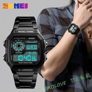 新品 SKMEI メンズスポーツウォッチ カウントダウン 防水時計 ステンレス 鋼ファッション デジタル 腕時計 LA482