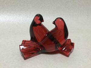 【B933】Baccarat バカラ クリスタル ガラス　ペーパーウエイト 置物 赤 バード 小鳥　ヴィンテージ　