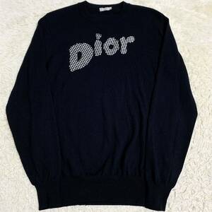 美品 ディオールオム 【希少デザイン】 Dior Homme ニット セーター トップス ビックロゴ 千鳥柄 メンズ ブラック サイズM