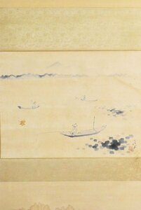 K3422 模写 酒井三良子 三良「釣り人」紙本 坂内青嵐師事 蓮 日本画 中国 書画 絵画 古画 アンティーク 掛軸 掛け軸 古美術 人が書いたもの