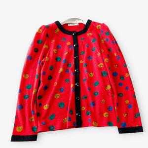  ファッション 女性用 YVES SAINT LAURENT イヴサンローラン 　ジャケット　シャツ　size M〜L レディース 赤　総柄　ノーカラー　長袖