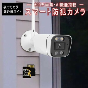 防犯カメラ 屋内屋外兼用 ワイヤレス CS58 SDカード64GB同梱 2K 1296p 300万画素 ONVIF wifi 録音 動体検知 PSE 6ヶ月保証「CS58/SD64.A」