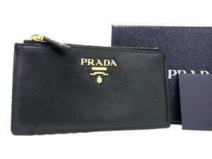 1円 ■極美品■ PRADA プラダ サフィアーノレザー カードケース マルチケース 定期入れ 名刺入れ メンズ ブラック系 FA3869