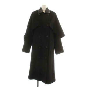 パメオポーズ ロットバルトコート Rothbart Coat ステンカラーコート ダブル ロング フェイクレザー 切替 ケープ付き F 黒 緑 紺