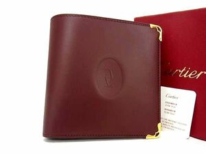 ■極美品■ Cartier カルティエ マストライン レザー 二つ折り 財布 ウォレット メンズ レディース ボルドー系 BJ1291