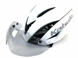 ●【中古品】kabuto カブト AERO R1 エアロ サイクルヘルメット シールド付き S/M ホワイト 白：