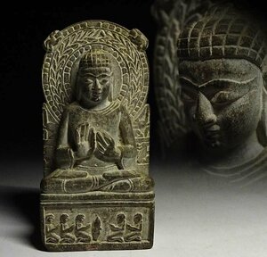 緑屋s■ 中国古玩　石彫　石仏　仏像　ガンダーラ　仏教美術　　i2s/4-553/30-5#60