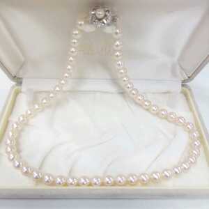 ●サ3646H◎艷やか本真珠　パールネックレス　45センチ　7.5-8ミリ珠前後　留め具SILVER刻印あり◎