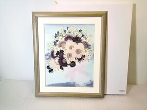 ふしぎな花倶楽部 　押し花絵額　 花束　額装/額縁　(49グラスグリーン)　押し花　アートフラワー　 約45.5cm×54.5cm 共箱入り　②