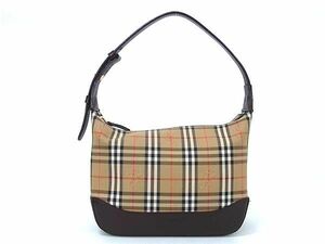 1円 ■美品■ BURBERRY バーバリー ノバチェック キャンバス×レザー ワンショルダーバッグ 肩掛けかばん レディース ブラウン系 BI1954