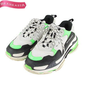 BALENCIAGA/バレンシアガ TRIPLE S トリプルエス 536737 メンズ 厚底スニーカー 靴 UK9 白系 黒 蛍光グリーン [NEW]★62CA19