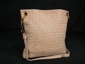 1円 ■美品■ BOTTEGA VENETA ボッテガヴェネタ イントレチャート レザー クロスボディ ショルダーバッグ ピンクベージュ系 AY1686