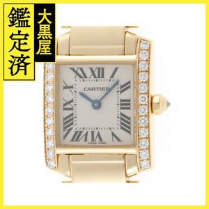 Cartier　カルティエ　レディース腕時計　タンクフランセーズ　ダイヤベゼル　クオーツ　ホワイト文字盤　イエローゴールド【433】