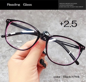 ■新品■老眼鏡【度数+2.5】【ブラック×ピンク】シニアグラス　ユニセックス　リーディンググラス　おしゃれ