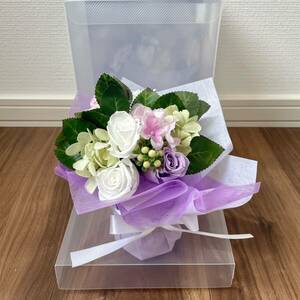 SH5) フェイクフラワー　ブーケ　高さ21.5cm パープル　紫　造花　花束