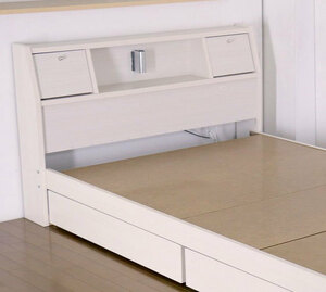 数量限定　激安シングルベッド　棚照明コンセント付き　引出付き　シングルショートサイズ　ホワイト色　フレームのみ