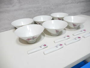 【管MU0419】1000円～ 第一陶器 Daiichi スミレ柄 茶碗 箸置 6客揃 セット