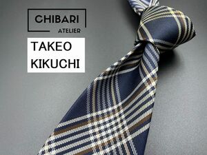 【美品】TAKEOKIKUCHI　タケオキクチ　チェック柄　ネクタイ　3本以上送料無料　ネイビー　0403071