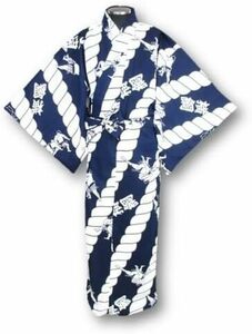 【日本製】日本の国技「相撲」柄　紺/白　浴衣　XL