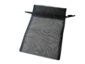 オーガンジー 巾着袋 ポーチ 240mm×150mm ラッピング ギフト ブラック/黒 シースルー ラッピング材 プレゼント