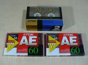 カセットテープ　ノーマル　TDK　AD90 x2　/　AE60 x2　4個セット　未開封！