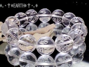 素彫六字真言水晶クリスタルAAA　数珠 14ミリ天然石　S~Lサイズ　送料無料　匿名発送