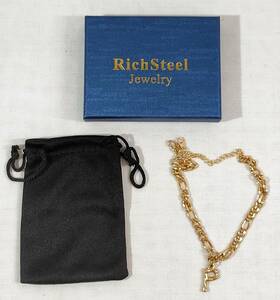 【1円出品】Richsteel アンクレット ゴールド イニシャルP チャーム フィガロチェーン 調整可能 夏 ファッション
