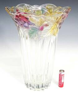 ◆(TD) 昭和レトロ 花瓶 高さ：約21cm SOGA ガラス 花柄 カラフル フラワーベース 花器 飾り インテリア雑貨