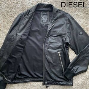 極美品●XLサイズ●DIESEL ディーゼル レザージャケット ジャケット ブルゾン 羊革 シープスキン トロトロ 肩ブレイブマン パンチング 黒