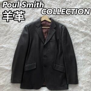 Paul Smith ポールスミスコレクション テーラードジャケット オールレザー 裏地 光沢感 3B 羊革 ラム M ブラウン 茶色 メンズ 男性
