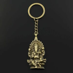ガネーシャキーホルダー ゴールド ヒンドゥー教 神 象の頭 富の神様 インド ギフト 贈り物 贈りもの 新品 送料無料