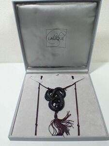 G865/8C●LALIQUE ラリック フレンチアートガラス ブラックスネークペンダント ネックレス 美品●