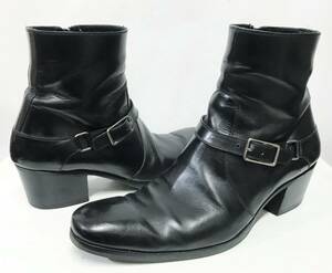 Dior HOMME ディオール オム ストラップ付 サイドジップ レザーヒールブーツ 41 ブラック 靴