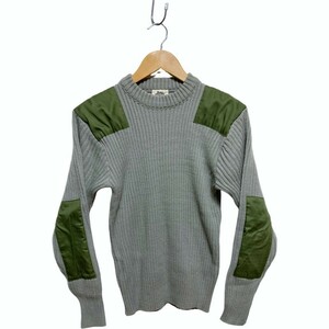【良好】YMCL社 コマンドセーター 肩肘当て付き 36 Sサイズ グレー×オリーブ　ミリタリーマルジェラ リブ編み