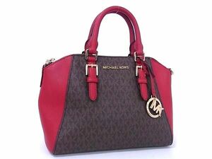 1円 ■美品■ MICHAEL KORS マイケルコース 35H8GC6M8B MK柄 PVC トートバッグ ハンドバッグ レディース ブラウン系×レッド系 BK1163