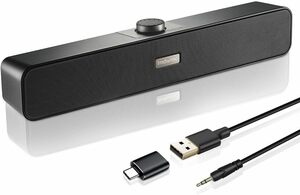 T-516 「2024年版最新のアップグレード」PC スピーカー 小型 大音量 ステレオ USB サウンドバー USB電源 AUX接続 デスクトップ用