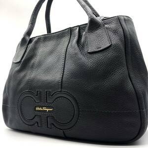 入手困難/A4収納◎ フェラガモ Salvatore Ferragamo メンズ トートバッグ ビジネス ビッグガンチーニ ロゴ金具 オールレザー 黒 ブラック