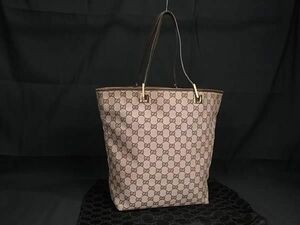 1円 ■美品■ GUCCI グッチ 002 1098 204991 GGキャンバス×レザー トートバッグ ショルダーバッグ 肩掛けかばん ブラウン系 FA1354