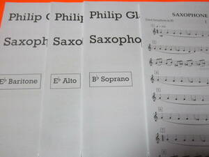 輸入楽譜　Saxophone Quartet　パート譜4つ　フィリップ・グラス　B♭ソプラノ＆テナー　E♭アルト　E♭バリトーン　サクソフォーン