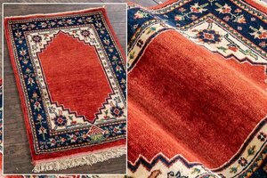 【絨毯】『 ペルシャ絨毯 手織り ウール 径97×63cm 16013 』 高級 インテリア じゅうたん カーペット ラグ 家具 リビング 高級 　