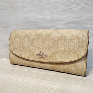 1033 COACH コーチ 長財布 ロングウォレット レザー シグネチャー ロゴ 小銭入れ 札入れ カード入れ 茶系 ベージュ系