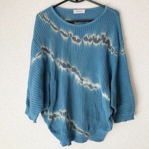 vintage メッシュ ニット　サマーセーター タイダイ　柄　青　5分袖　メッシュセーター　半袖