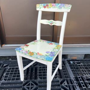 花の描き装飾　椅子　チェア　イケア　IKEA LANNIベース　引取り可　さいたま市発