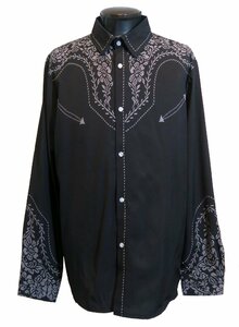 新品 3XLサイズ ウエスタンシャツ 2123 黒×グレー BLACK 花柄シャツ 綺麗め 柄シャツ カウボーイ ロカビリー ロック モード ヴィジュアル