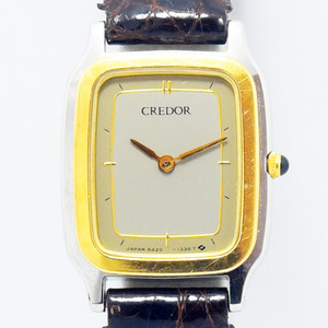 セイコー 中古 レディース SEIKO クレドール CREDOR 8420-6730 クォーツ SS ステンレススチール 18KT レザー グレー