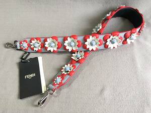 新品 本物 FENDI フェンディ お花 フラワー モチーフ ストラップ ユー STRAP YOU バッグ ショルダー グレー レッド 赤