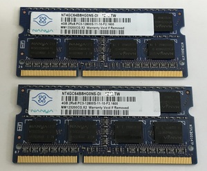 NANYA 2Rx8 PC3-12800S 4GB 2枚組 1セット 8GB DDR3 ノート用メモリ 204ピン ECCなし DDR3-1600 4GB 2枚で 8GB DDR3 LAPTOP RAM