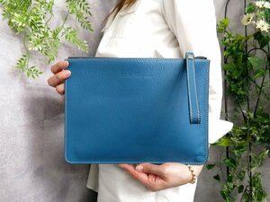 ●超美品●Salvatore Ferragamo フェラガモ●ロゴ型押し●カーフ レザー 本革●セカンド クラッチ バッグ●水色●SV金具●かばん●Js45982